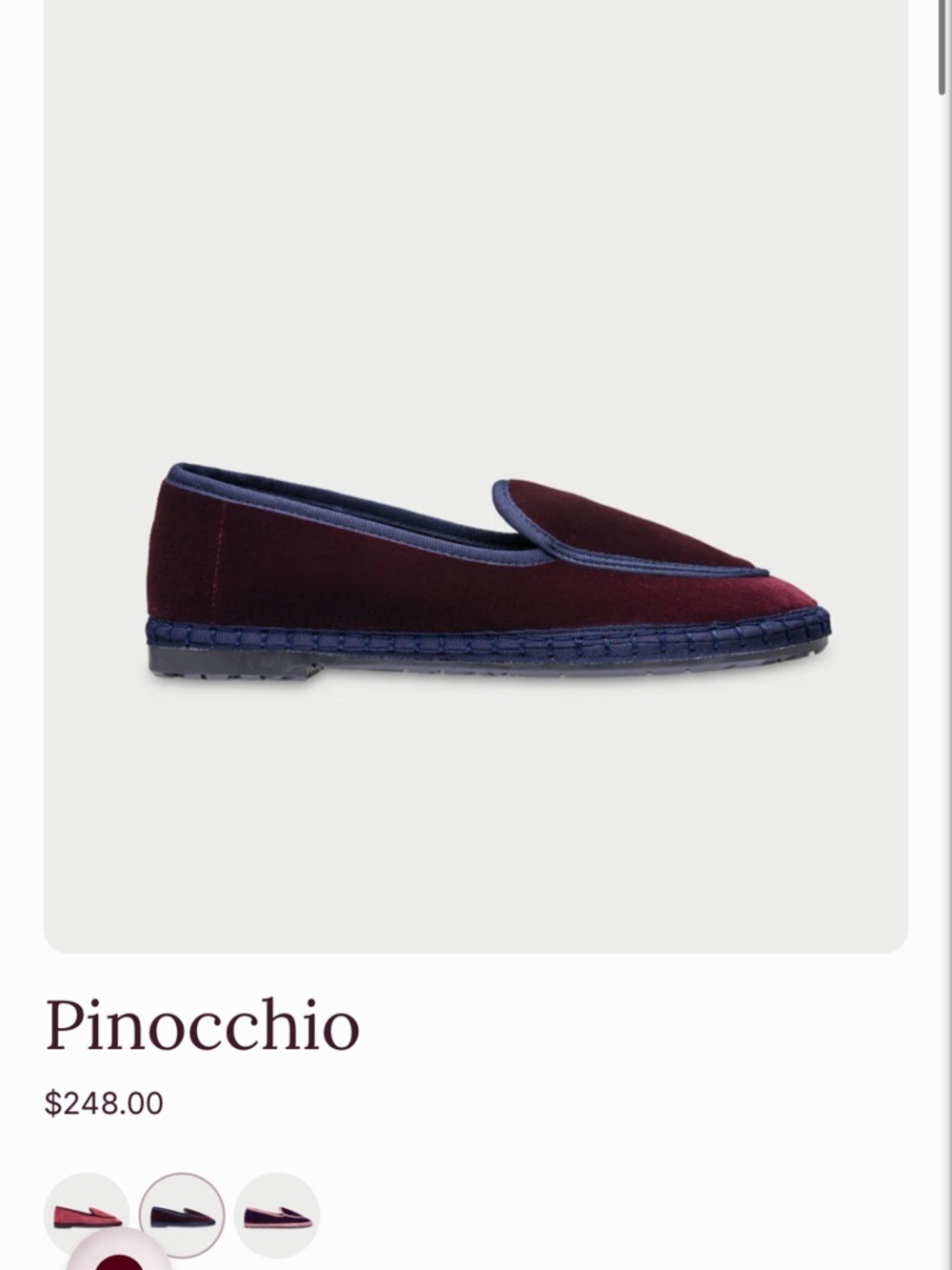 Pinocchio Women's Velvet Espadrille Loafer in Burgundy